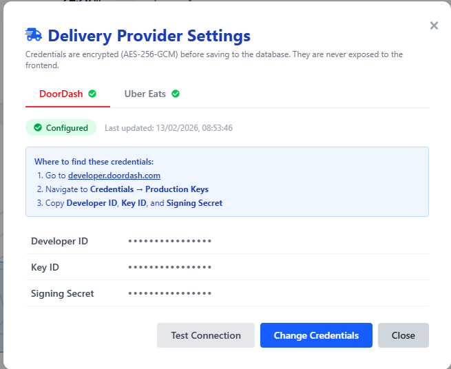 Integrations, Delivery Provider Settings, and Data Sync Reporting screenshot