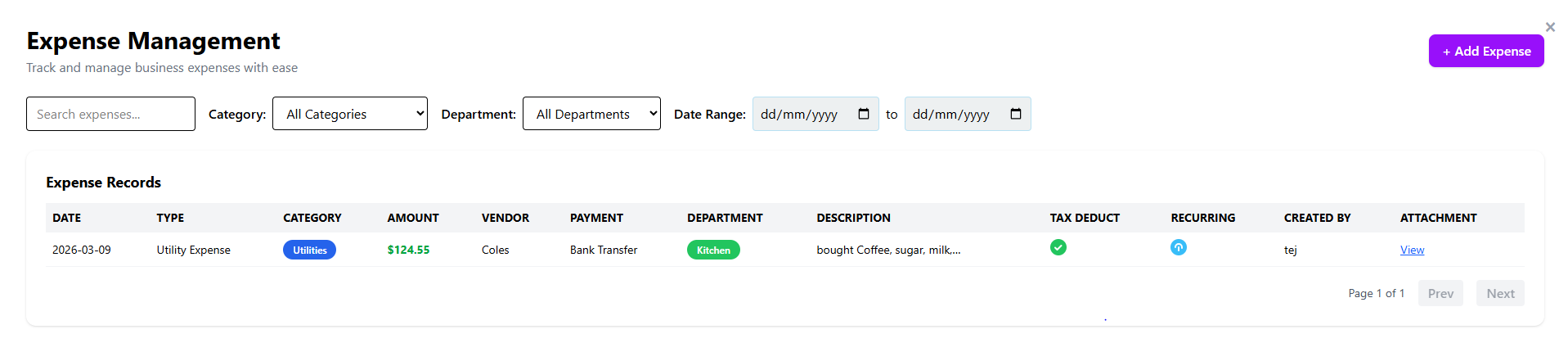 Expenses and Operational Cost Tracking screenshot