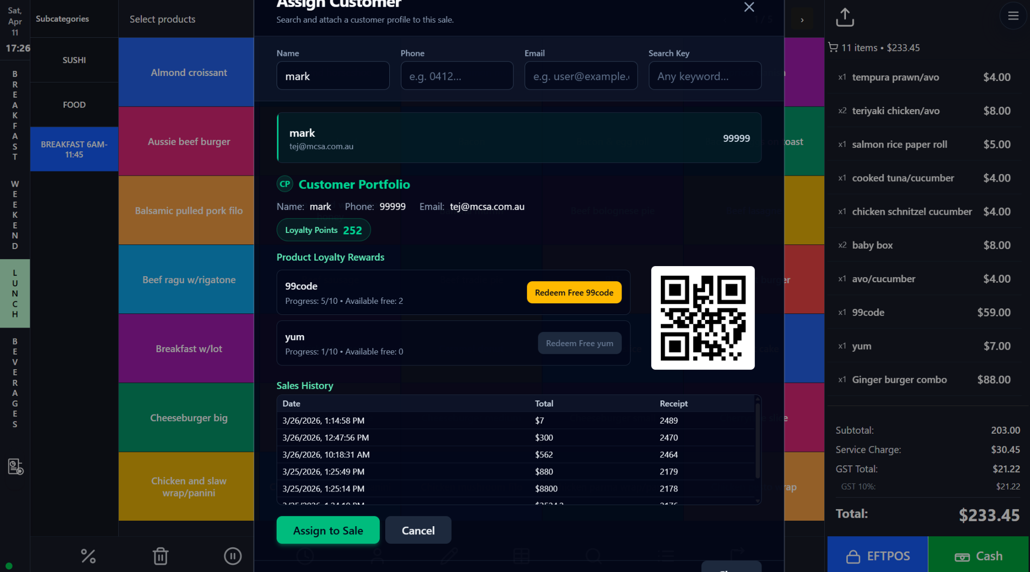 Customer Assignment, Customer Profile, Held Carts, and Kitchen Priority screenshot