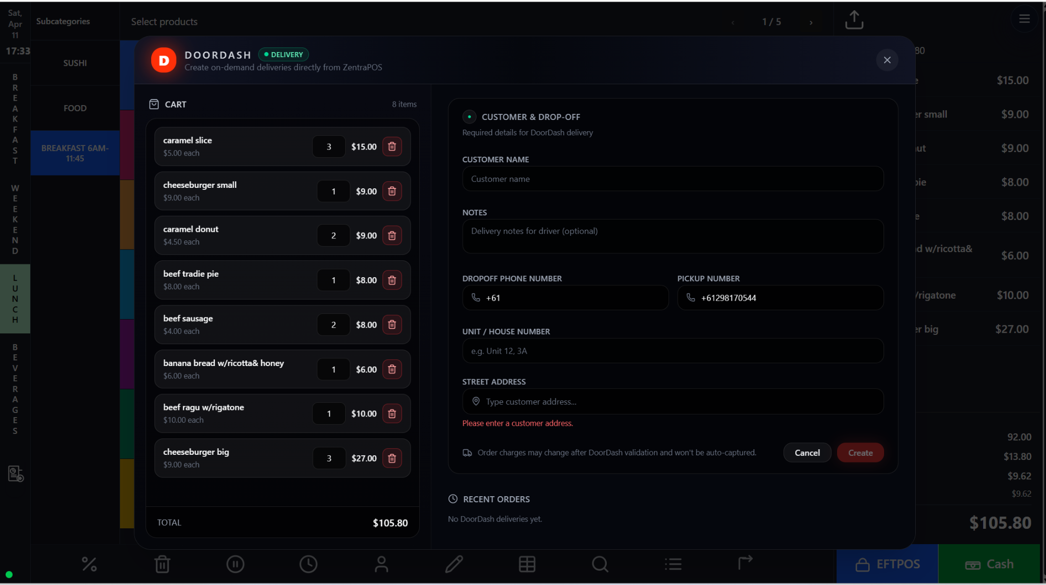 Uber Eats, DoorDash, Public Ordering, Online Checkout, and Guest/Web Orders screenshot