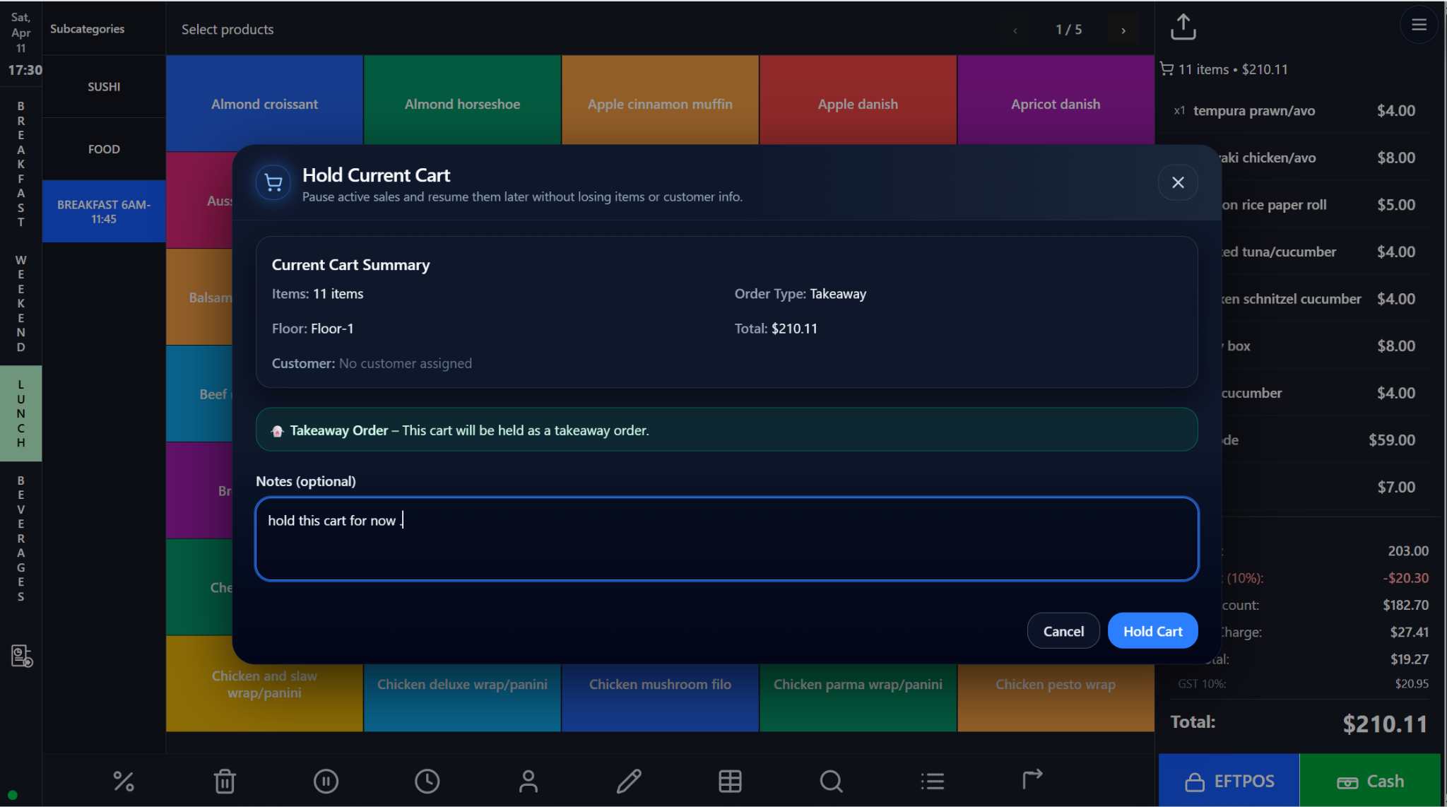 Customer Assignment, Customer Profile, Held Carts, and Kitchen Priority screenshot