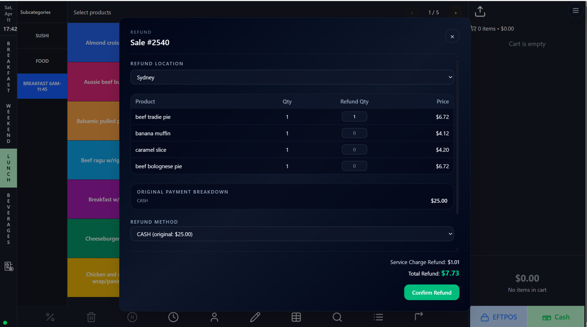 Payments, Refunds, Reprints, and Split Bills screenshot
