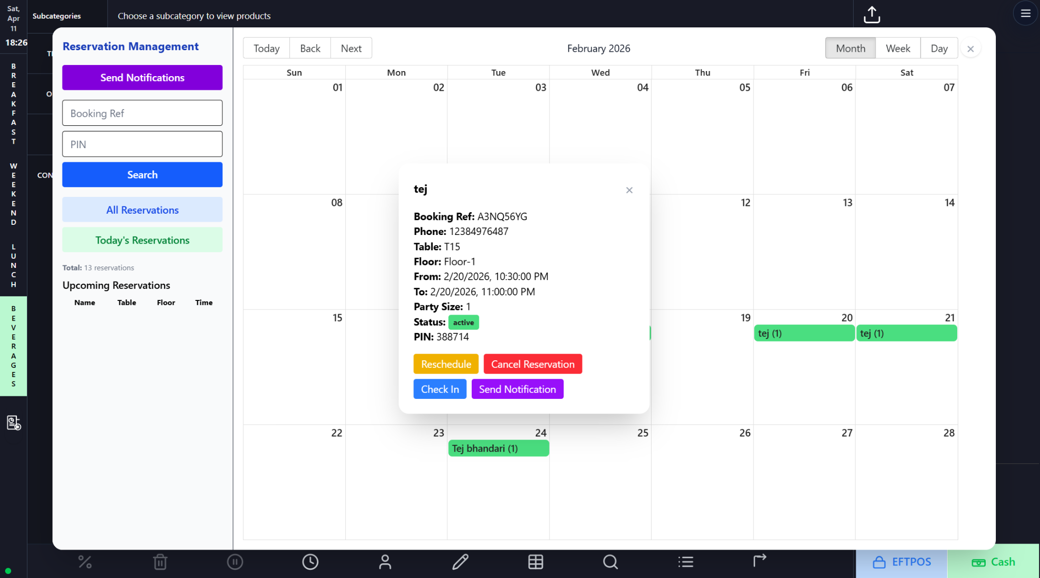 Tables, Merged Tables, Reservations, and Online Table Booking screenshot