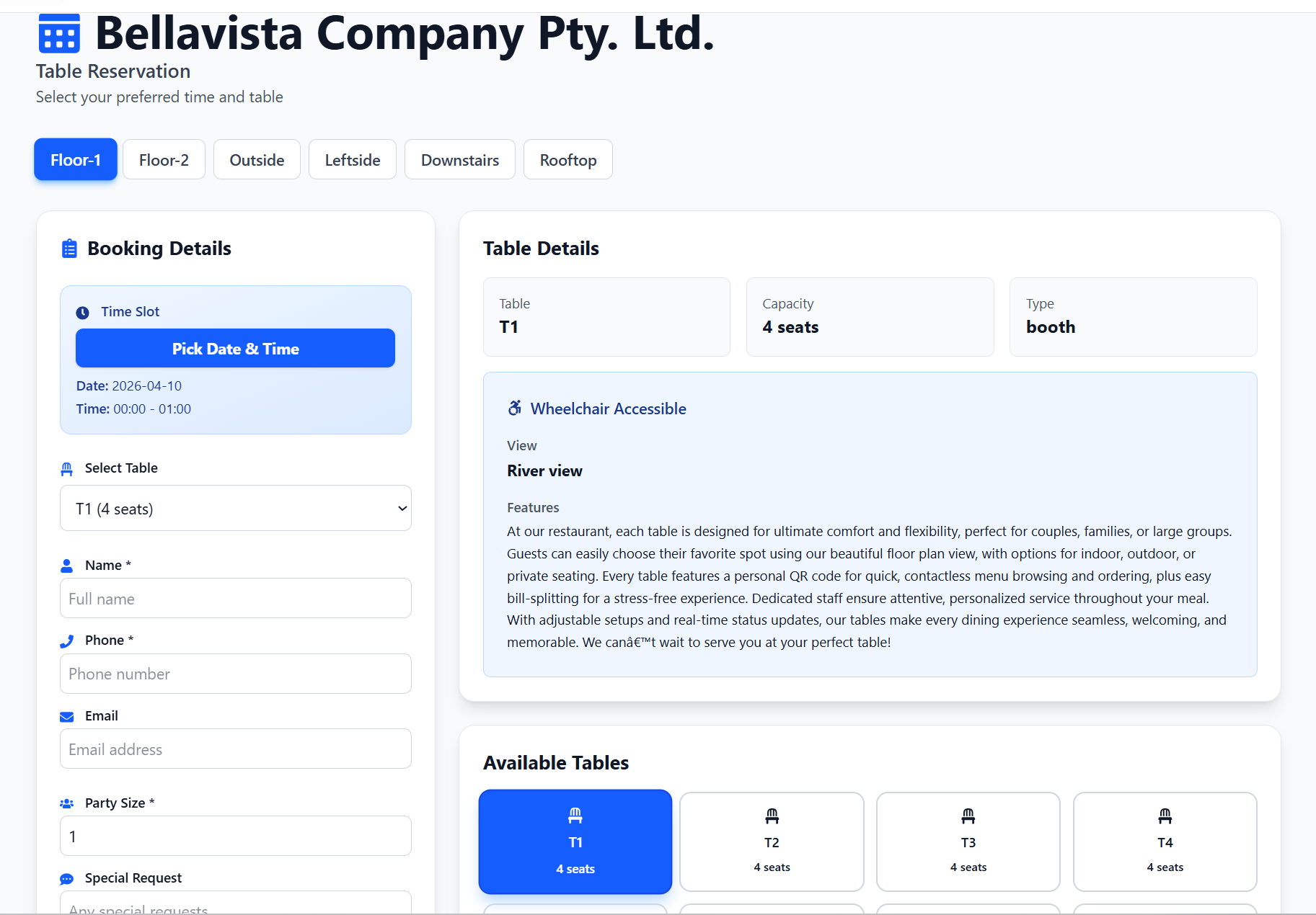Tables, Merged Tables, Reservations, and Online Table Booking screenshot