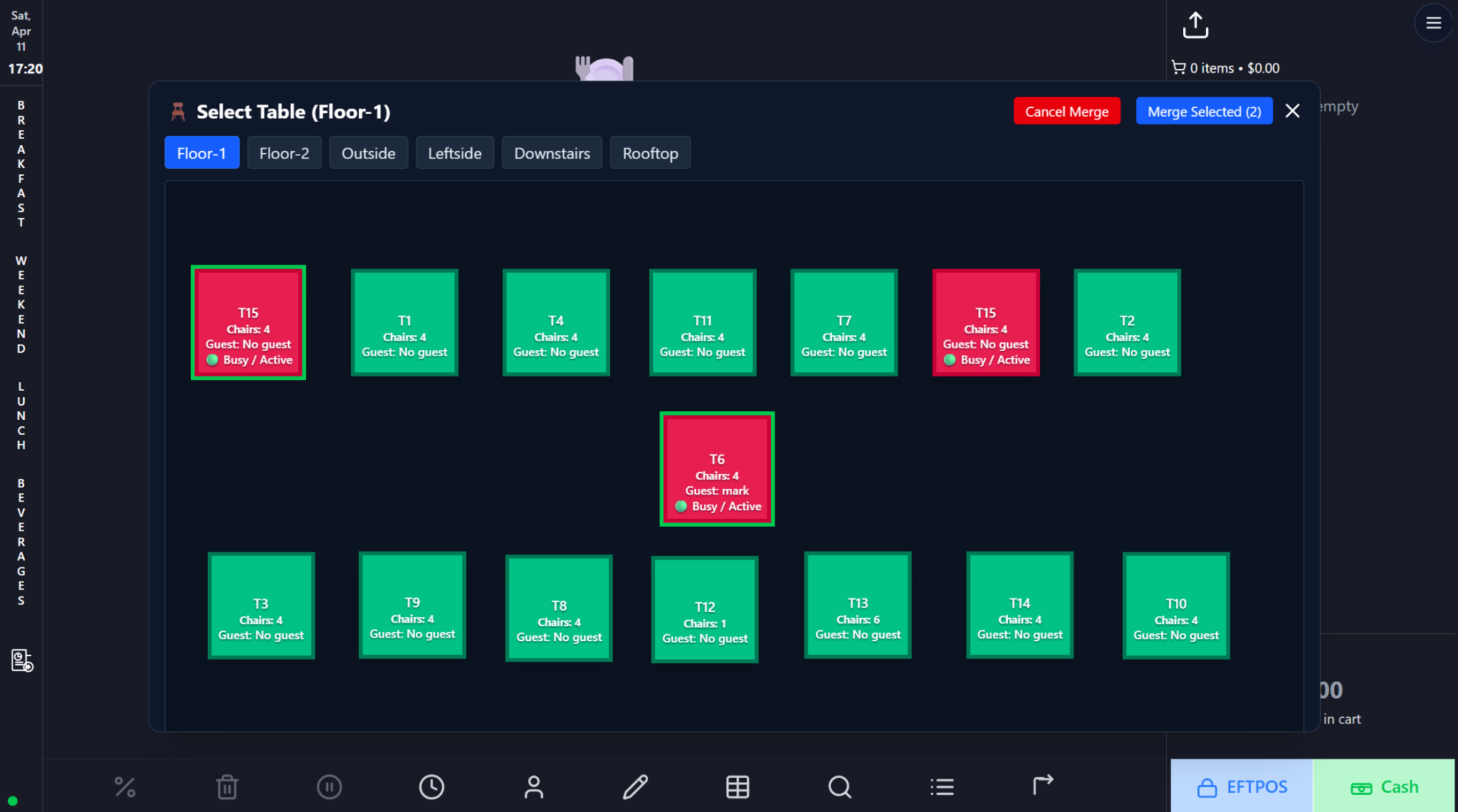 Tables, Merged Tables, Reservations, and Online Table Booking screenshot