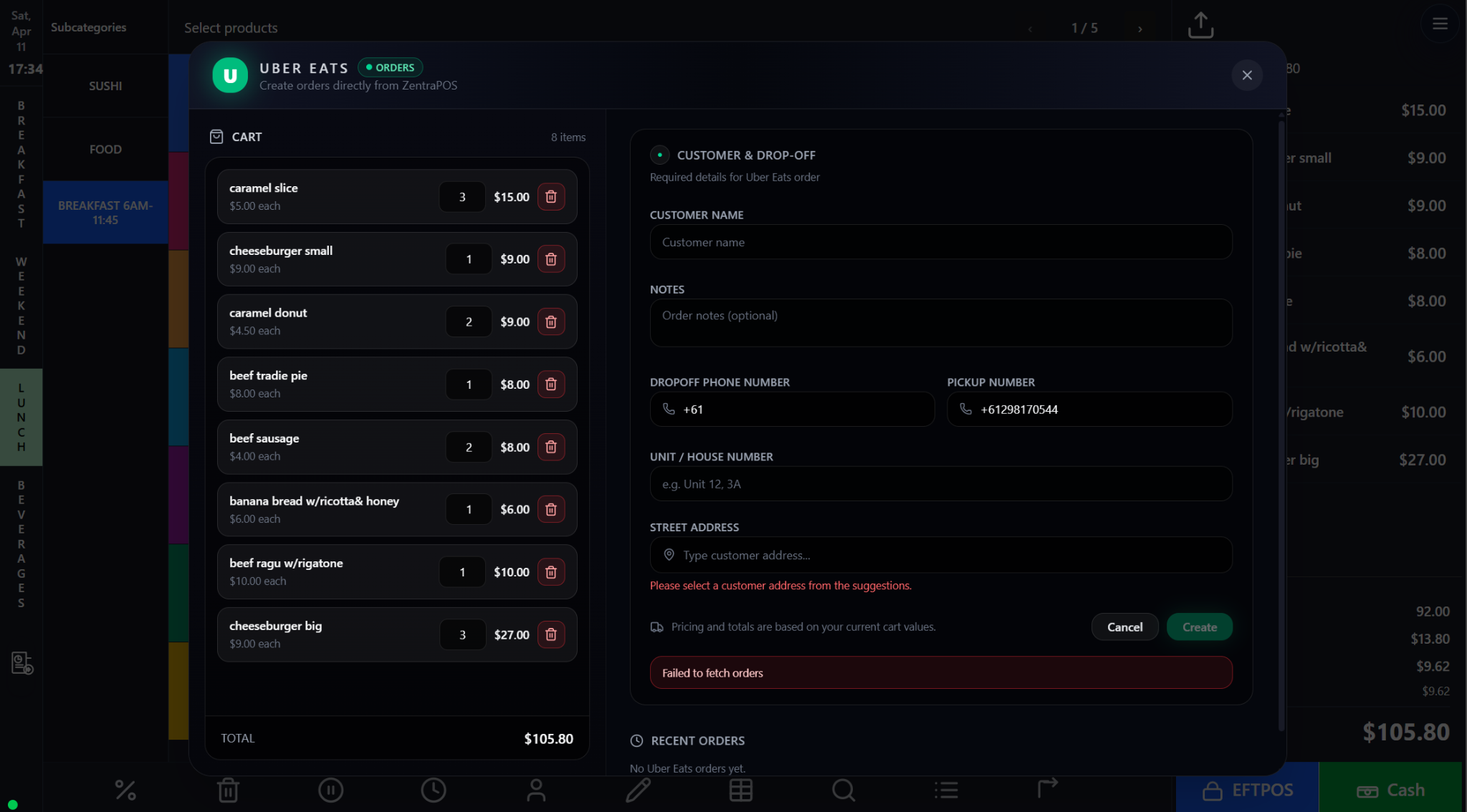 Uber Eats, DoorDash, Public Ordering, Online Checkout, and Guest/Web Orders screenshot